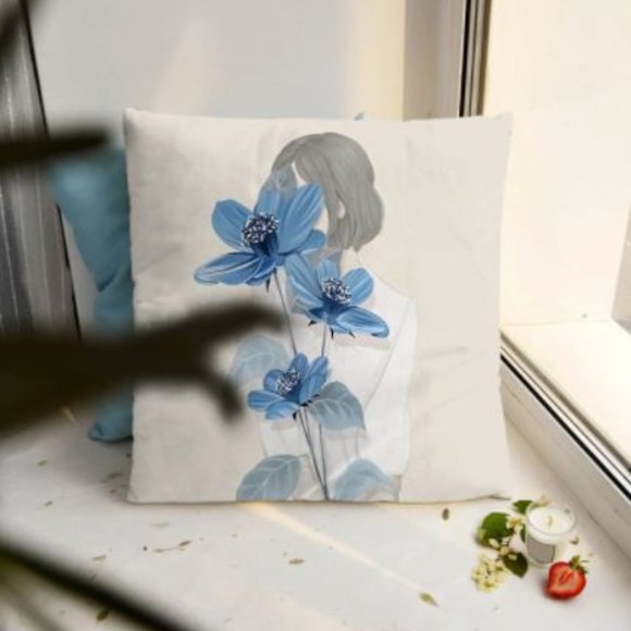 Blue flower throw pillow - Picture 1 of 4